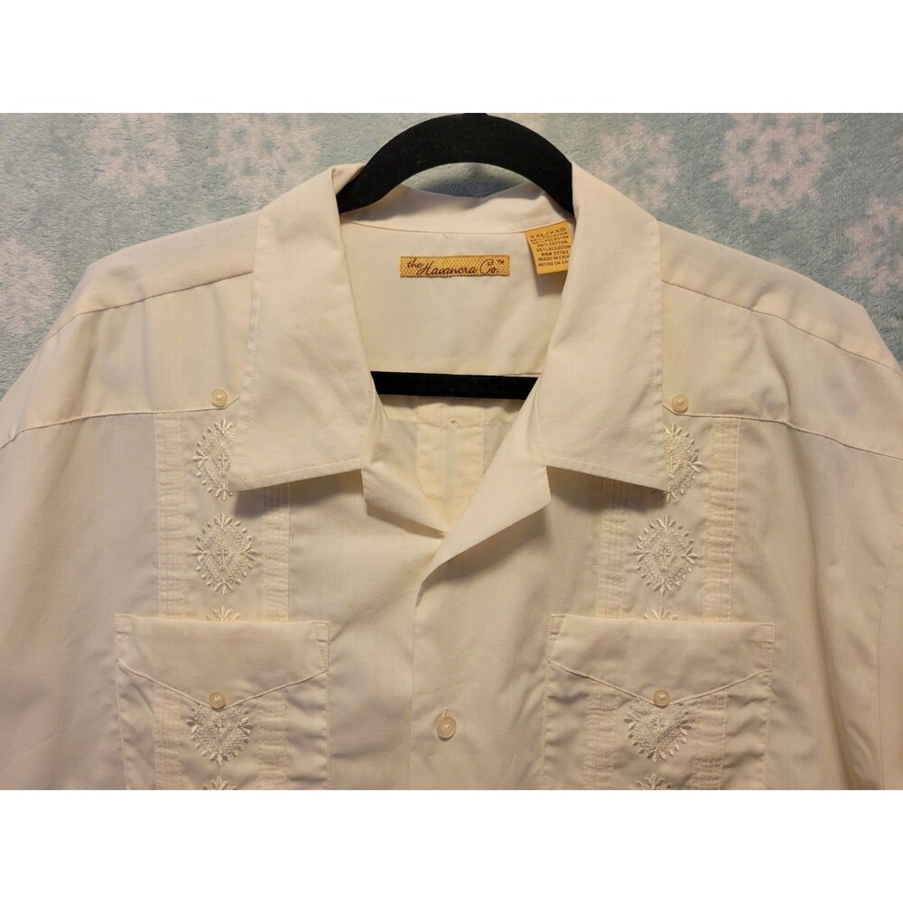 Havanera Shirt Mens XXL Ivory Embroidered Cuban Guayabera Harper Hawaii Beach